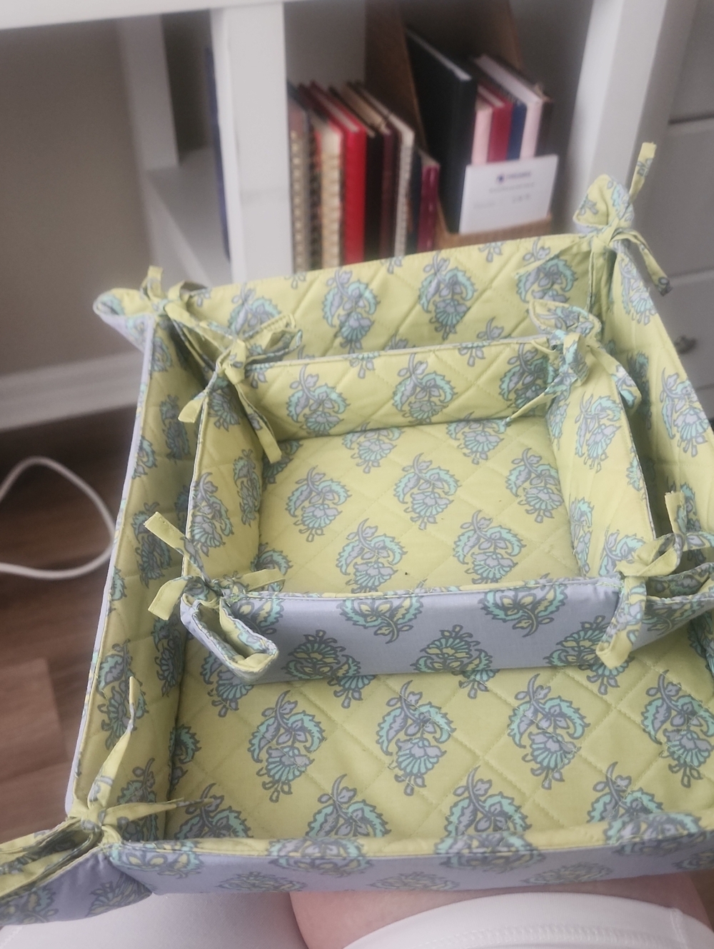 Pottery Barn Quilted Floral Tie-Top Fabric Organizers - Yellow & Purple